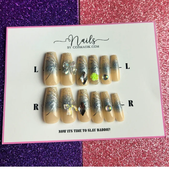 Mermaid-inspired holographic press-on nails with shimmer finish – Nails by Cosmagik Pakistan