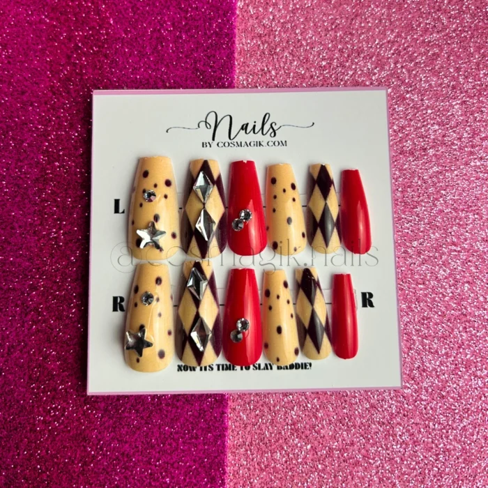 Reusable warm-toned press-on nails in burnt orange and cinnamon – Nails by Cosmagik Pakistan