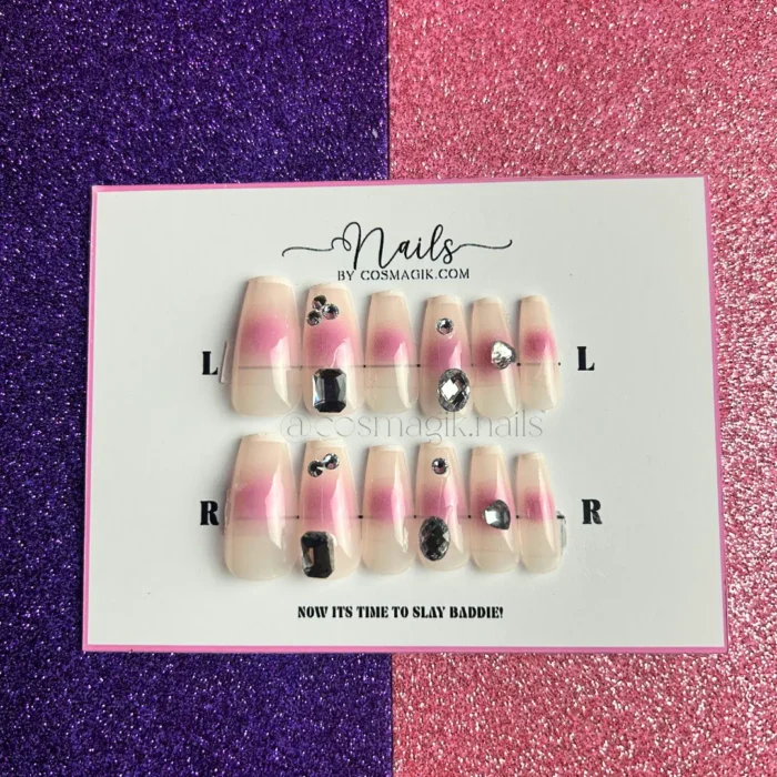 Blush pink reusable press-on nails with shimmer – Nails by Cosmagik Pakistan