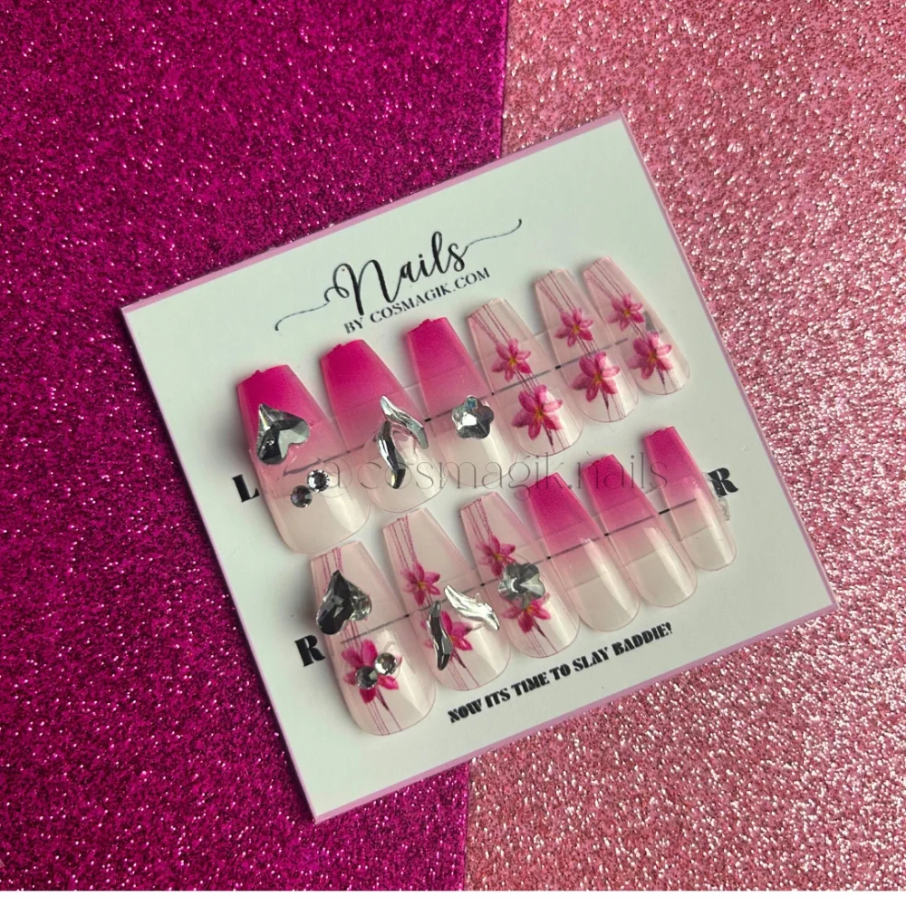 Diamond Barbie Press-On Nails – Reusable Sparkly Pink Baddie Nails in Pakistan - Image 2