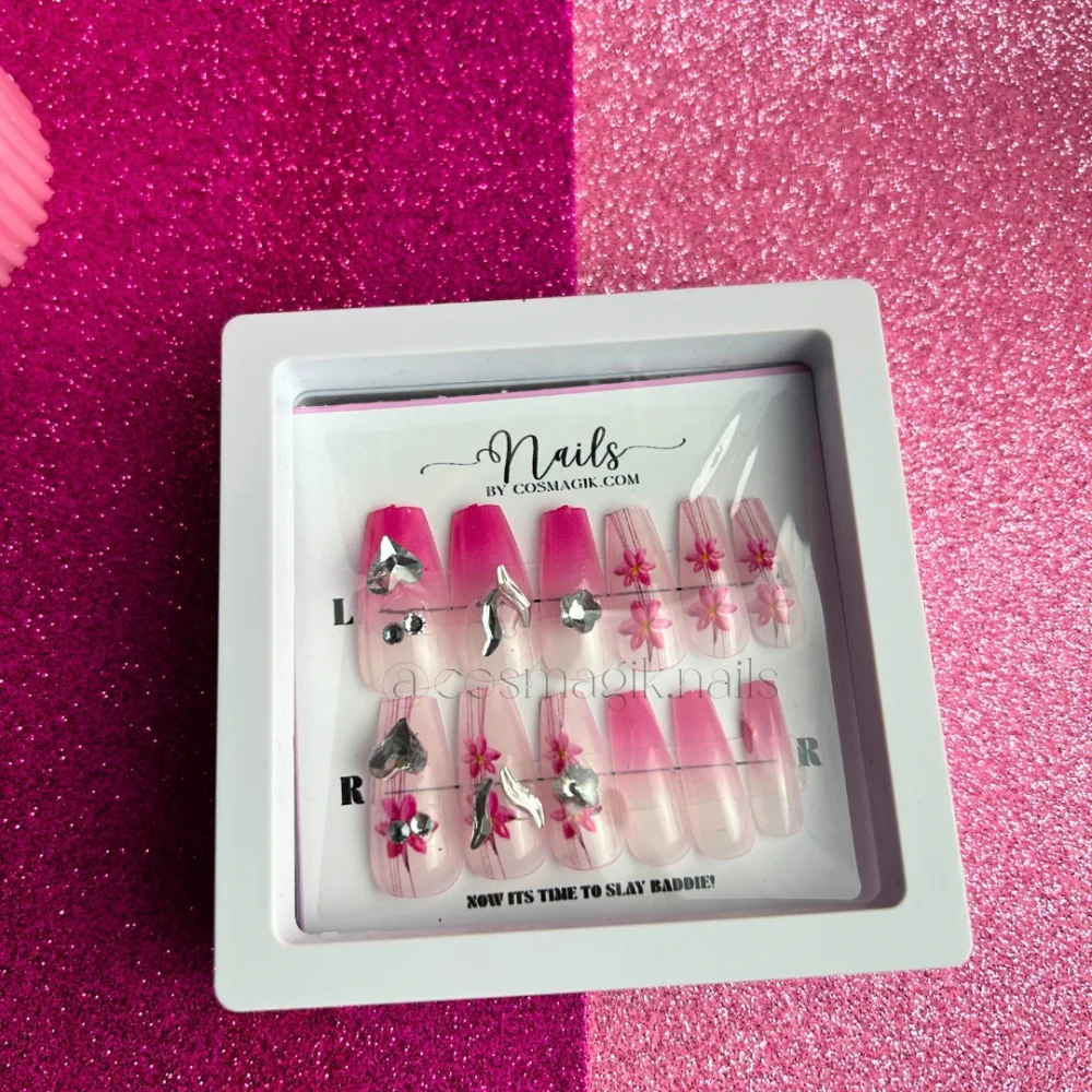 Diamond Barbie Press-On Nails – Reusable Sparkly Pink Baddie Nails in Pakistan - Image 3