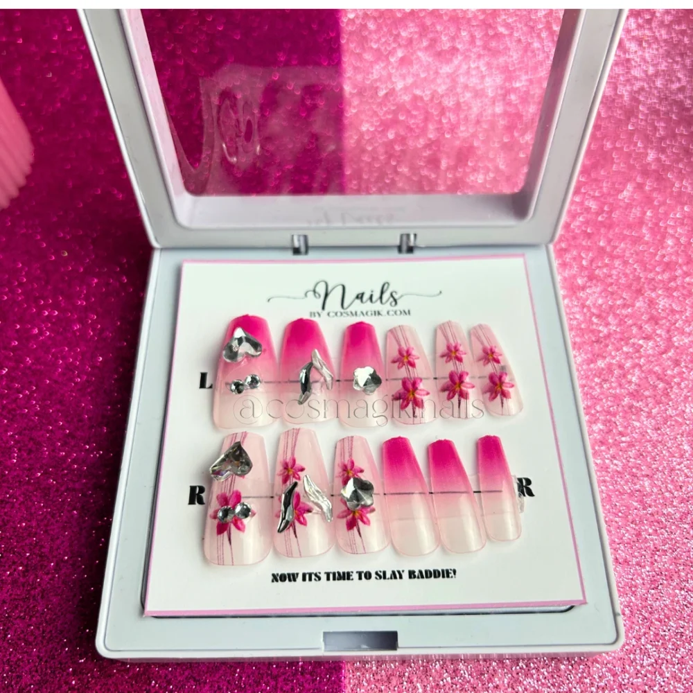 Diamond Barbie Press-On Nails – Reusable Sparkly Pink Baddie Nails in Pakistan - Image 4