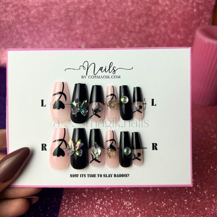 Midnight Glitz black glitter press-on nails by Nails by Cosmagik – reusable glam nails in Pakistan