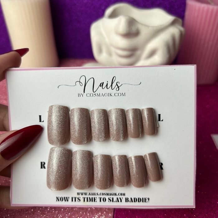 Reusable smokey quartz cat eye press-on nails by Nails by Cosmagik – magnetic glam nails in Pakistan