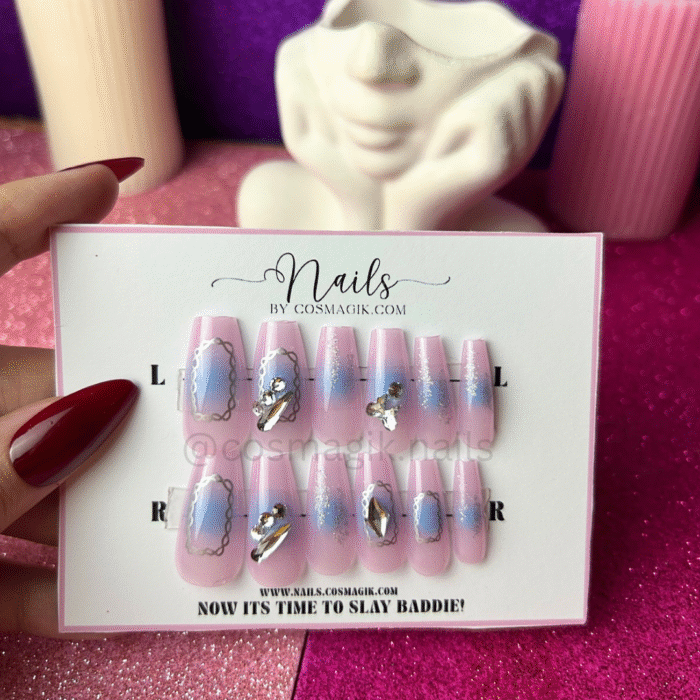 “Lilac Dream press-on nails by Nails by Cosmagik – pastel reusable nails in Pakistan for weddings, Eid, and everyday glam”