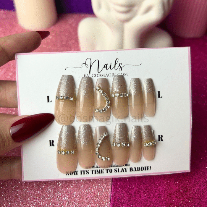“Soft Allure press-on nails by Nails by Cosmagik – nude reusable nails for soft glam looks in Pakistan”