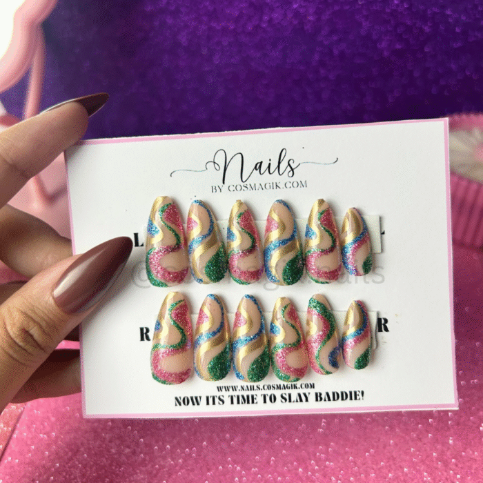 “Starry Night reusable press-on nails – glossy dark blue glam by Nails by Cosmagik Pakistan”